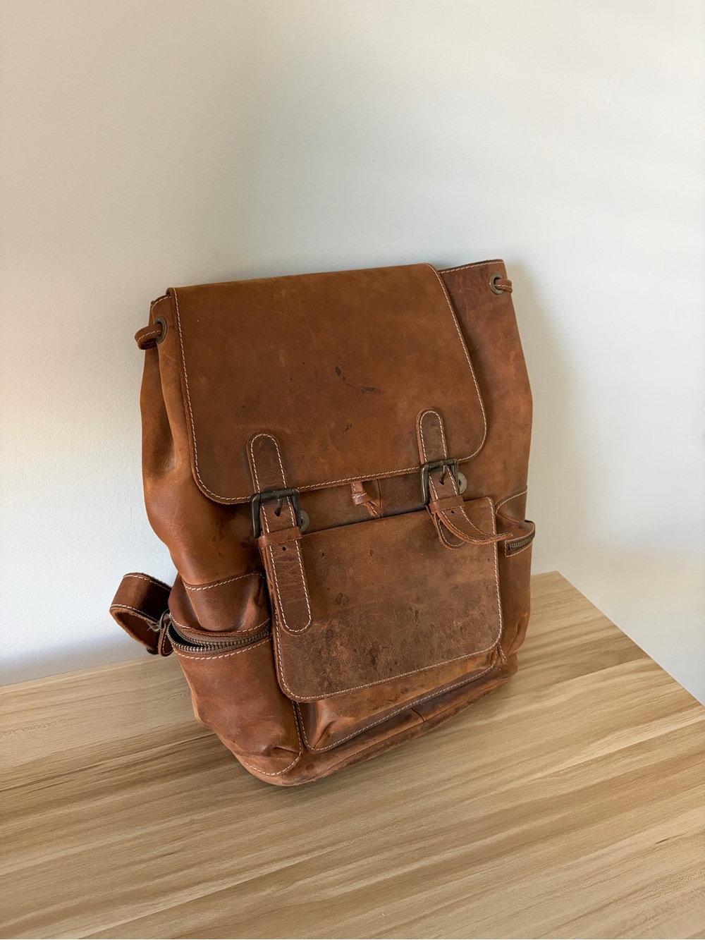 Vintage Distressed Genuine Brown Leather Heavy Duty Backpack Yukon Type Laptop B
